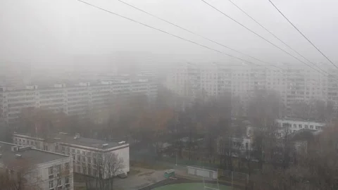 Fog from the window of a multi-storey building Stock Footage 164898023