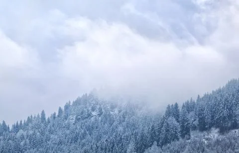 Fog in winter mountains Stock Photos
