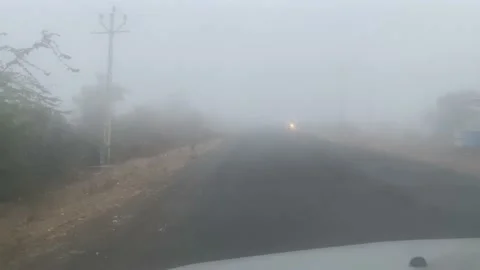 Fogged out highway from inside a car dashboard Stock-Footage 149783466