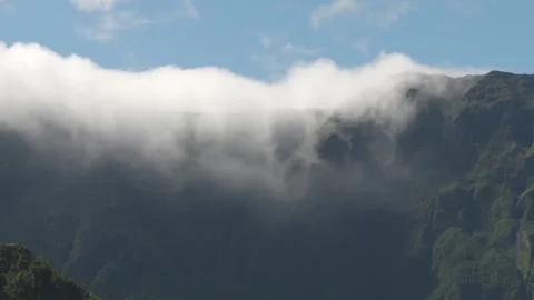 Foggy and Cloud-Covered Mountain Landscape with Dense Mist Stock Footage 315089982