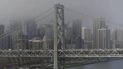 Foggy Bay Bridge Profile Video stock 100650467