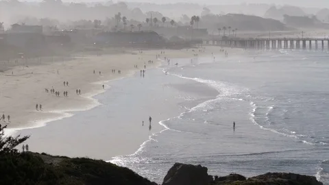 Foggy Beach with Pier Video stock 78060579