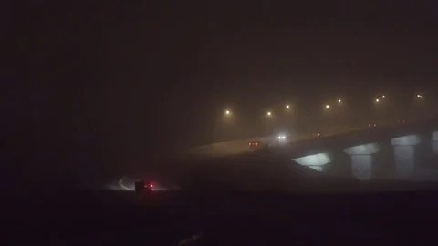 Foggy bridge at night 2 Stock Footage 72408523