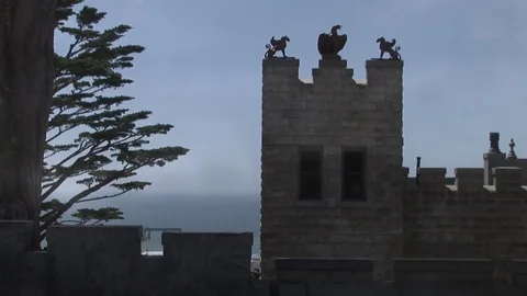 Foggy castle with sea in background Stock Footage 78686071