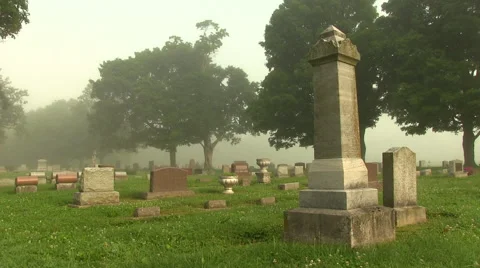 Foggy Cemetery Tombstones Stock Footage