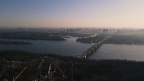  foggy city with construction Stock Footage 224354718