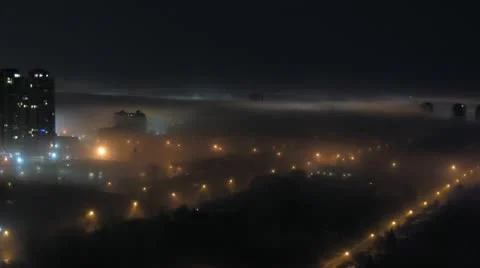 Foggy City Night Time-Lapse 1 Stock Footage
