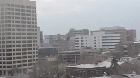 Foggy CIty Pan Stock Footage 7753369