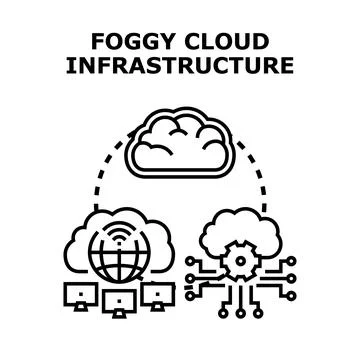 Foggy cloud infrastructure illustrating web hosting and data operations Illustrazione stock