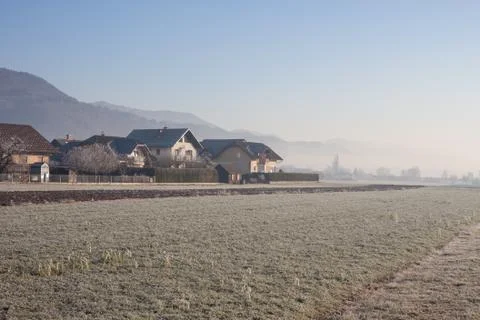Foggy countryside landscape Stock Photos