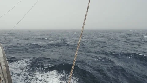 Foggy dark ocean waves in the Atlantic ocean Stock Footage 153230040