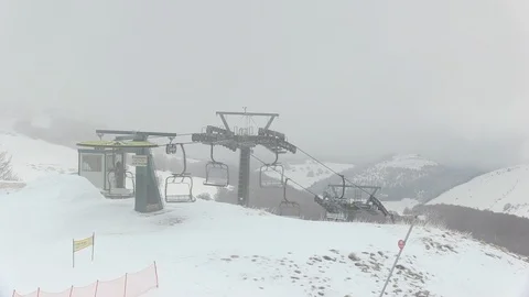 Foggy day on the ski slopes Stock Footage