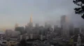 Foggy Day Sunset, Transamerica Pyramid, San Francisco Downtown Skyline Aerial HD Footage