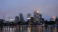 Foggy Dusk Light Night View Frankfurt Main Skyline Skyscrapers Establishing Shot HD Footage
