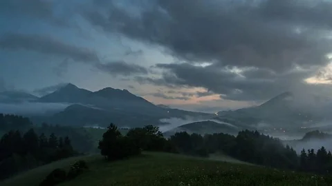 Foggy Evening with Moving Clouds after Sunset Time Lapse. Stock Footage 69115559