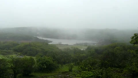 Foggy Floating Clouds Forest Mountain Landscape, Panchgani Mahabaleshwar India Stock Footage 233862308