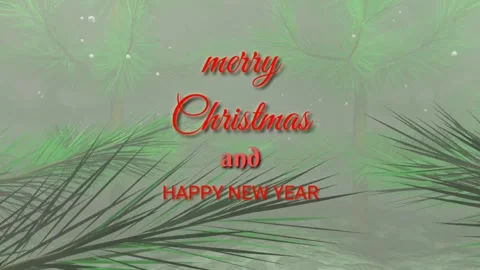 Foggy forest, with snowfall and text "merry christmas and happy new year". Video stock 145044800