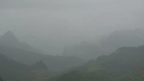 Foggy Karst Peaks Hidden By Clouds And Mist In Ha Giang Province Stock Footage 336719385