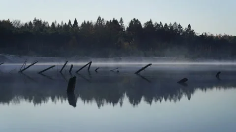 Foggy lake Stock Footage 156924251