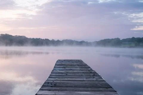Foggy Morning by the dock Stock Photos