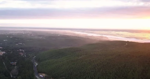 Foggy mountain, beach, shore in the same view 動画素材 87468641