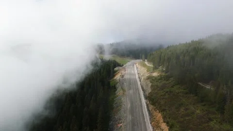 Foggy Mountain Road Drone View Stock Footage 317464271