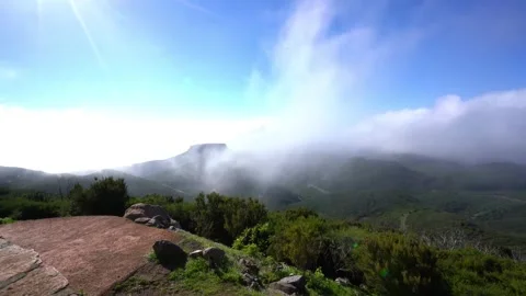 Foggy Mountain Summit View Over Lush Green Forest – Misty Atmosphere Stock Footage 315099624