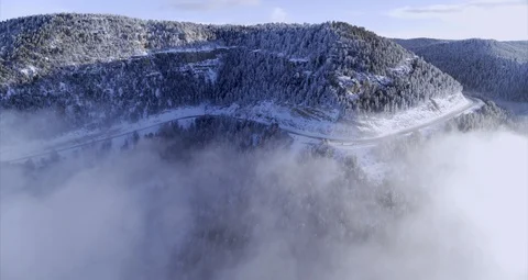 Foggy Mountian Drone Footage Stock Footage