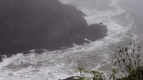 Foggy Pacific Waves Below Heceta Head on Oregon Coast 스톡 동영상 343793775