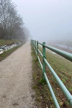 Foggy Path by the River Stock Photos