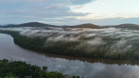 Foggy River at Dawn. Stock Photos