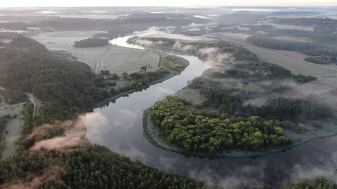 Foggy river landscape Stock Footage 116671379