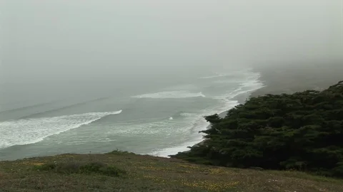 Foggy Seashore from top of cliffs Stock Footage 79364491