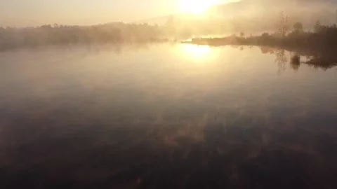 Foggy sunrise moment with drone Stock Footage