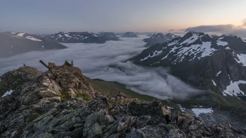 Foggy sunset over the mountains Stock Footage 147436465