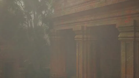 Foggy Tree and Building Illustrazione stock