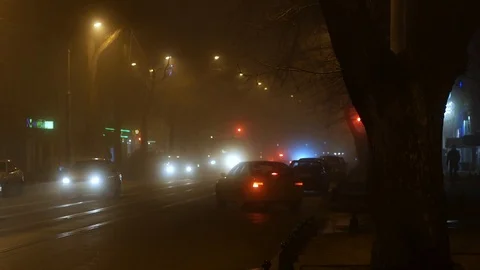 Foggy urban landscape in the night 스톡 동영상 87204691