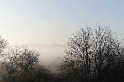 Foggy valley Stock Photos