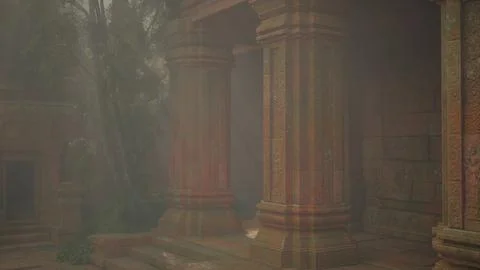 Foggy View of Building With Columns Ilustración de archivo