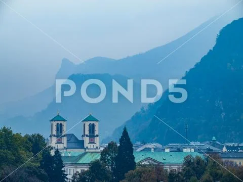 Foggy view over Salzburg, Austria Stock Photos