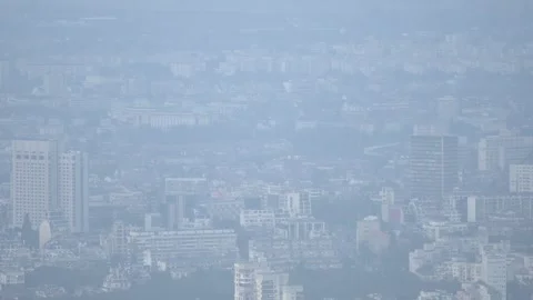 Foggy view of Sofia from Vitosha Mountain showing Sofia University with green Video stock 335410214