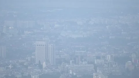 Foggy view of Sofia from Vitosha Mountain, showing the main cathedral and Sofia Stock Footage 335411409