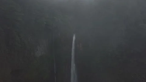Foggy waterfall view from drone Stock Footage 161818732