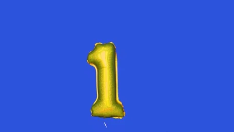 Foil balloon with number 1 moving across blue screen Stock Footage 315516006