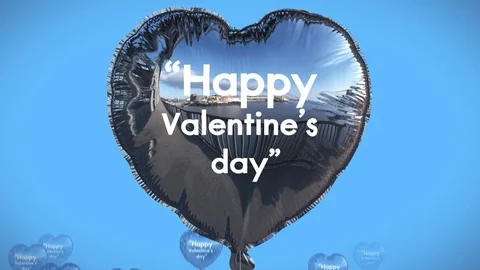 Foil Heart Balloons Silver levitated on blue background. 3D rendering. Stock Footage 85768932