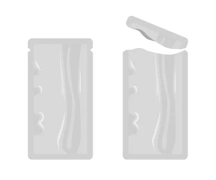 Foil sachet packaging opened and closed, blank pack template Stock Illustration
