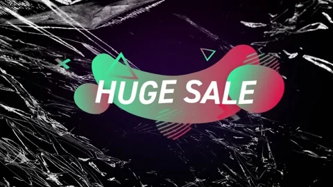Foil shimmering gradient blob shifting, revealing HUGE SALE text, badge Stock Footage 328224328