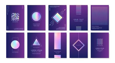 Foil texture poster designs, gradient patterns. Futuristic graphic trend, bro Stock Illustration