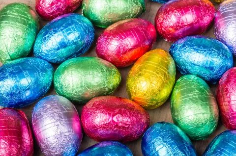 Foil wrapped chocolate easter eggs Foto stock