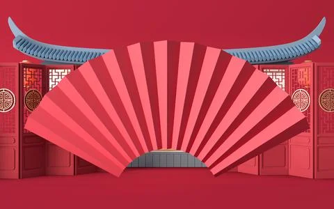 Fold fan with Chinese classical background, 3d rendering. Ilustración de archivo